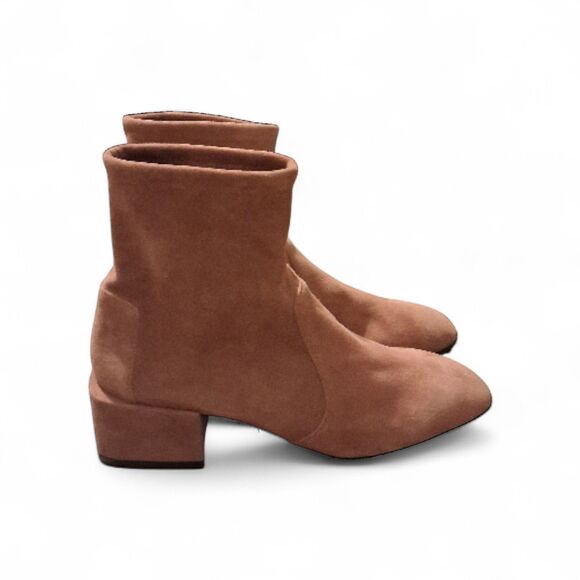 $650 Stuart Weitzman Sofia Block Heel Suede Sock Boots 9B ESPRESSO STRETCH 2021 - Picture 2 of 10